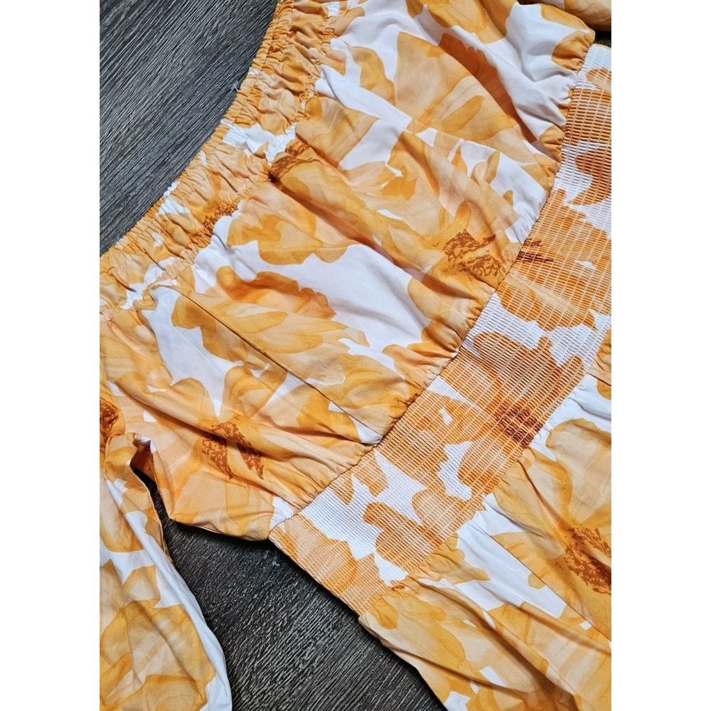 INC International Women's Orange Floral Smocked Cotton Midi Dress Size XL - Picture 3 of 10